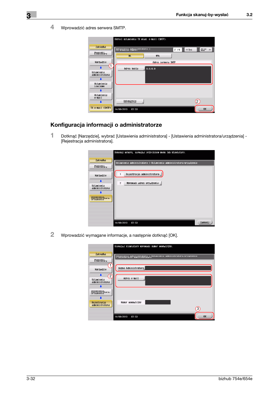Konfiguracja informacji o administratorze | Konica Minolta bizhub 754e User Manual | Page 104 / 170