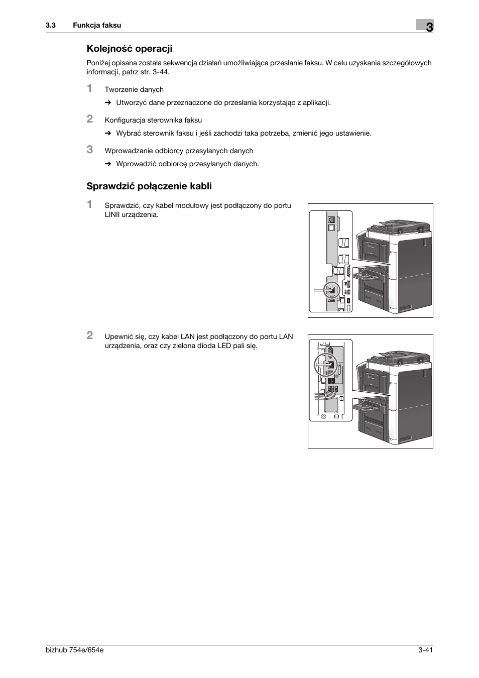 Kolejność operacji, Sprawdzić połączenie kabli | Konica Minolta bizhub 754e User Manual | Page 113 / 170