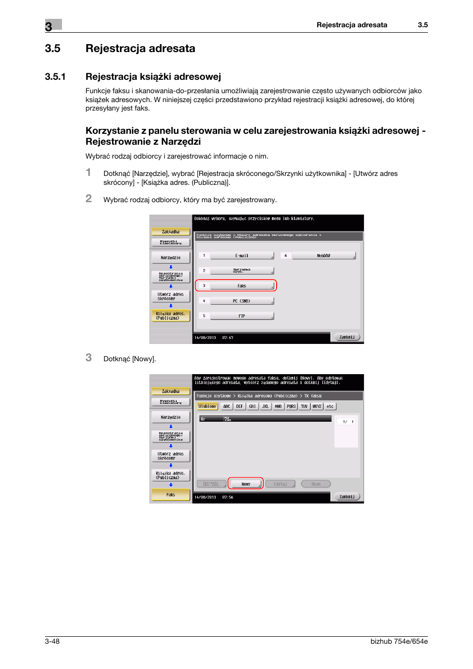 5 rejestracja adresata, 1 rejestracja książki adresowej, Rejestracja adresata -48 | Rejestracja książki adresowej -48 | Konica Minolta bizhub 754e User Manual | Page 120 / 170