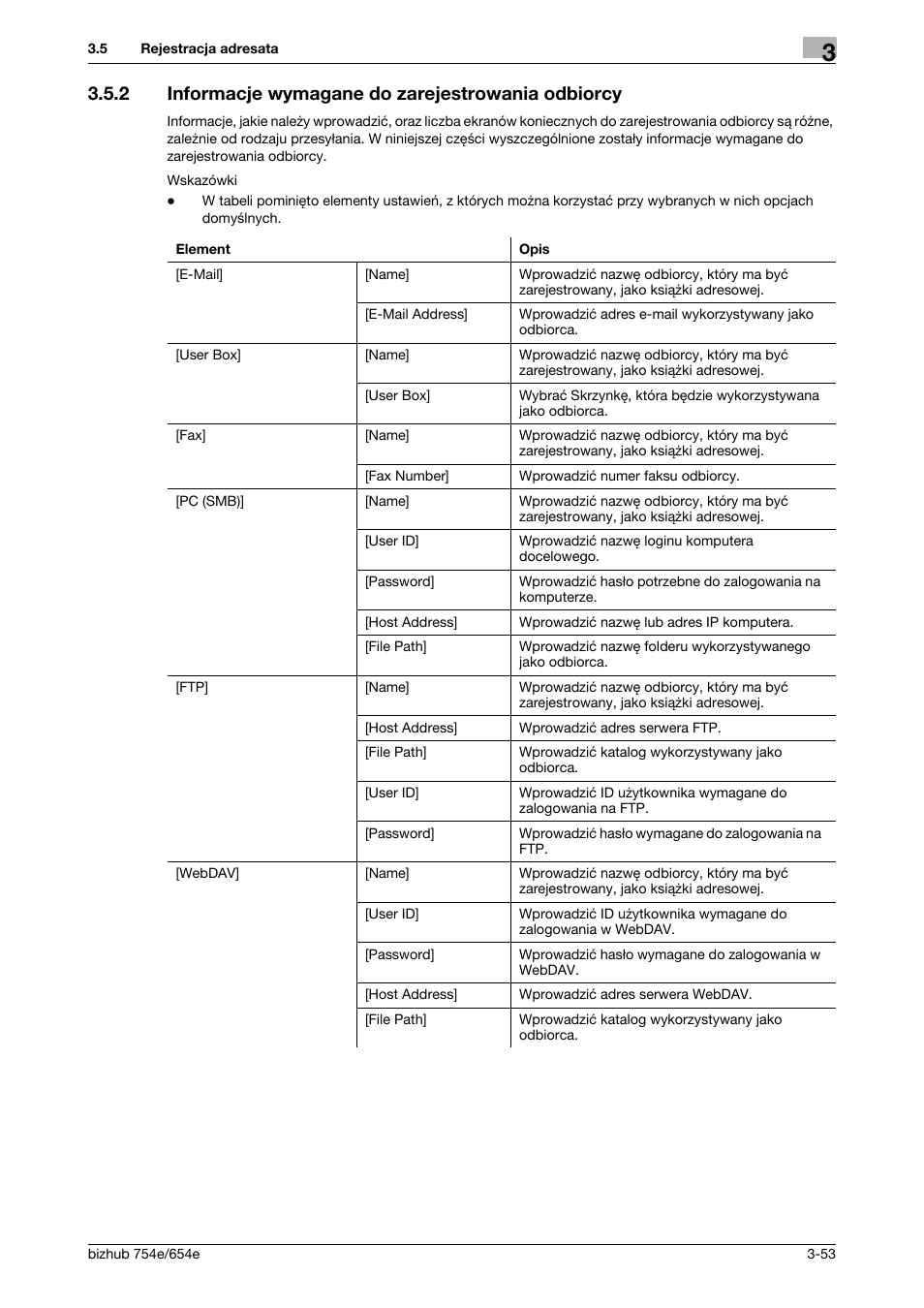 2 informacje wymagane do zarejestrowania odbiorcy | Konica Minolta bizhub 754e User Manual | Page 125 / 170