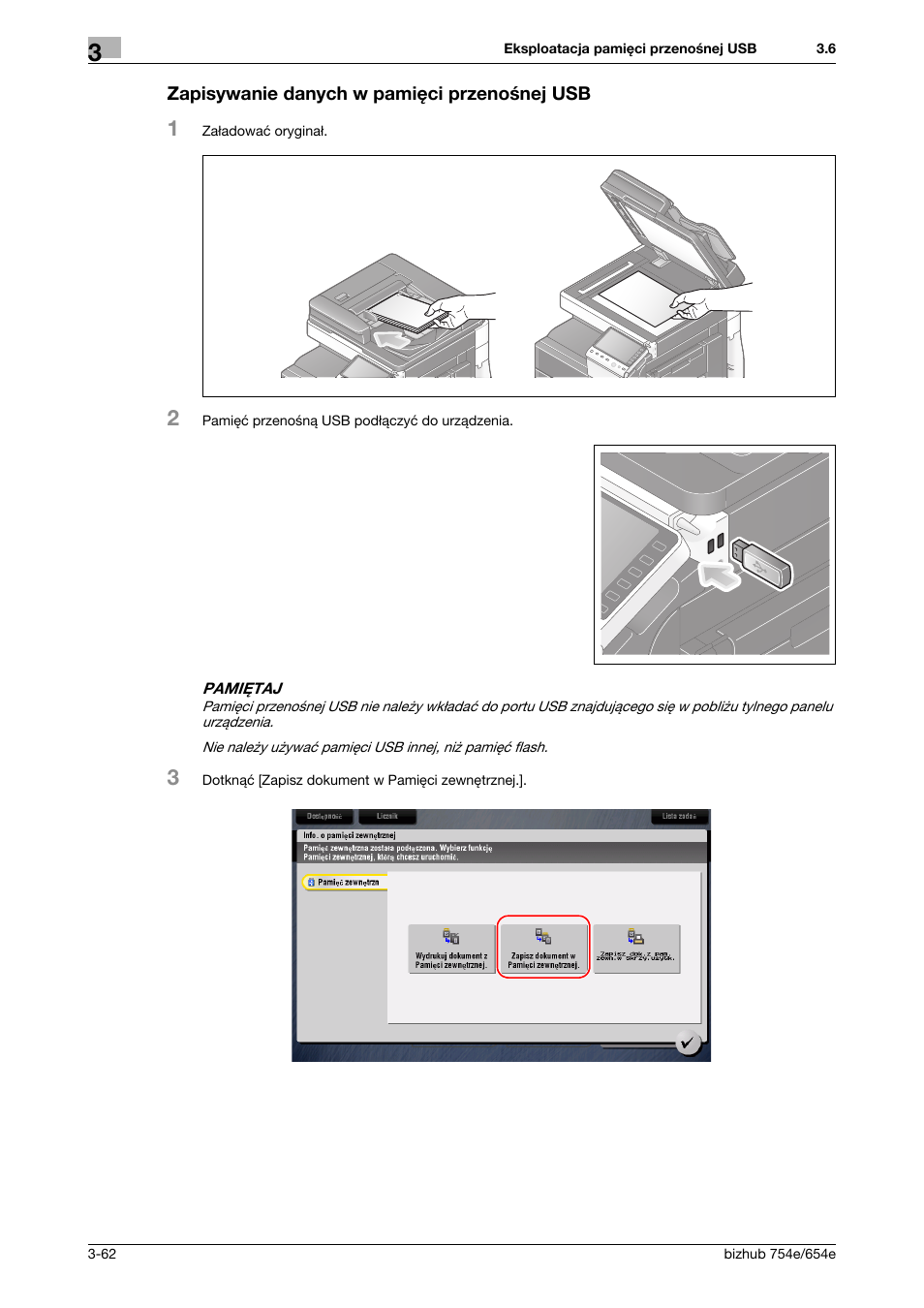 Zapisywanie danych w pamięci przenośnej usb | Konica Minolta bizhub 754e User Manual | Page 134 / 170