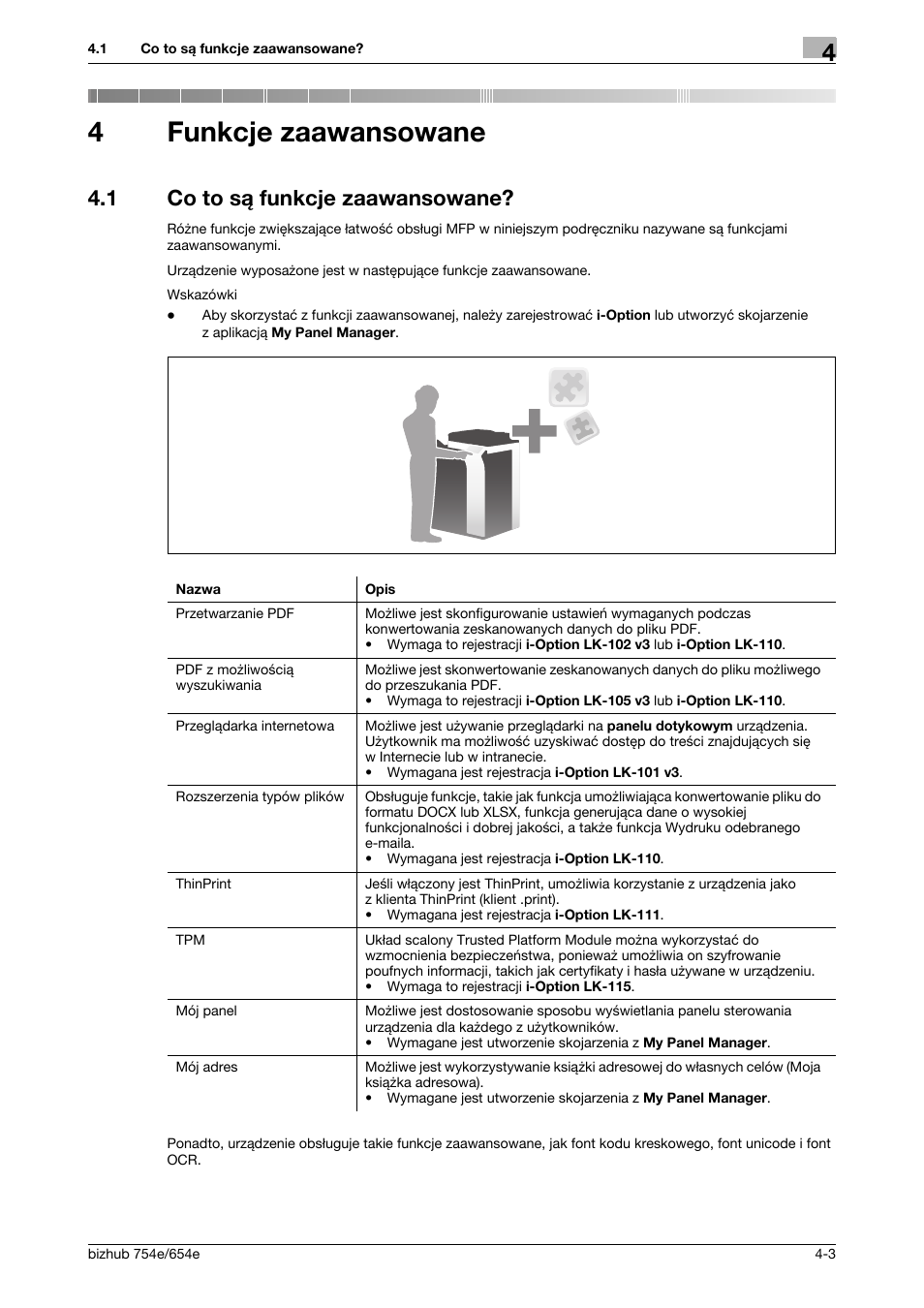 4 funkcje zaawansowane, 1 co to są funkcje zaawansowane, Funkcje zaawansowane | Co to są funkcje zaawansowane? -3, 4funkcje zaawansowane | Konica Minolta bizhub 754e User Manual | Page 145 / 170