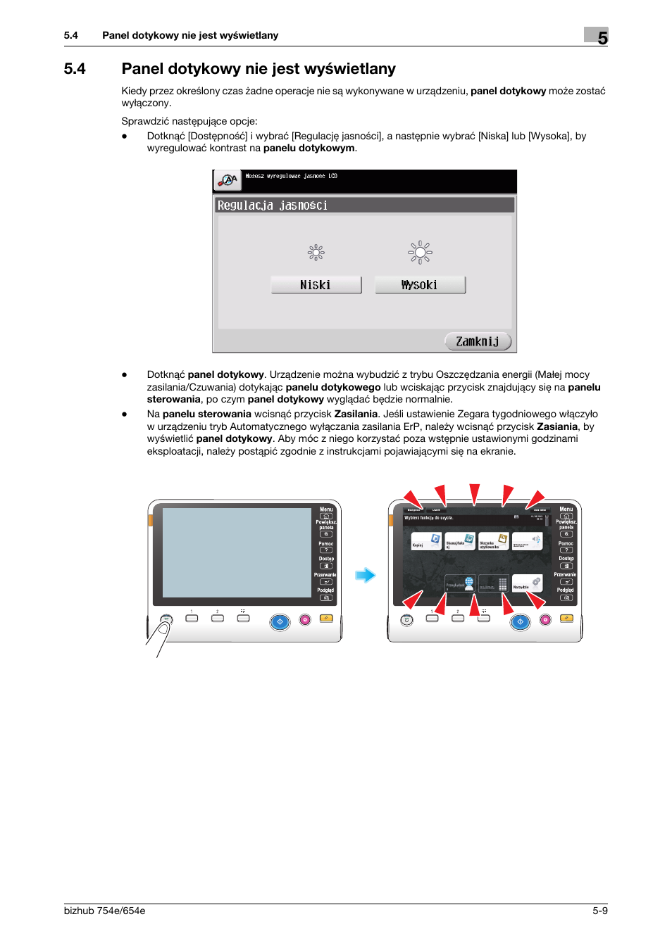 4 panel dotykowy nie jest wyświetlany, Panel dotykowy nie jest wyświetlany -9 | Konica Minolta bizhub 754e User Manual | Page 161 / 170