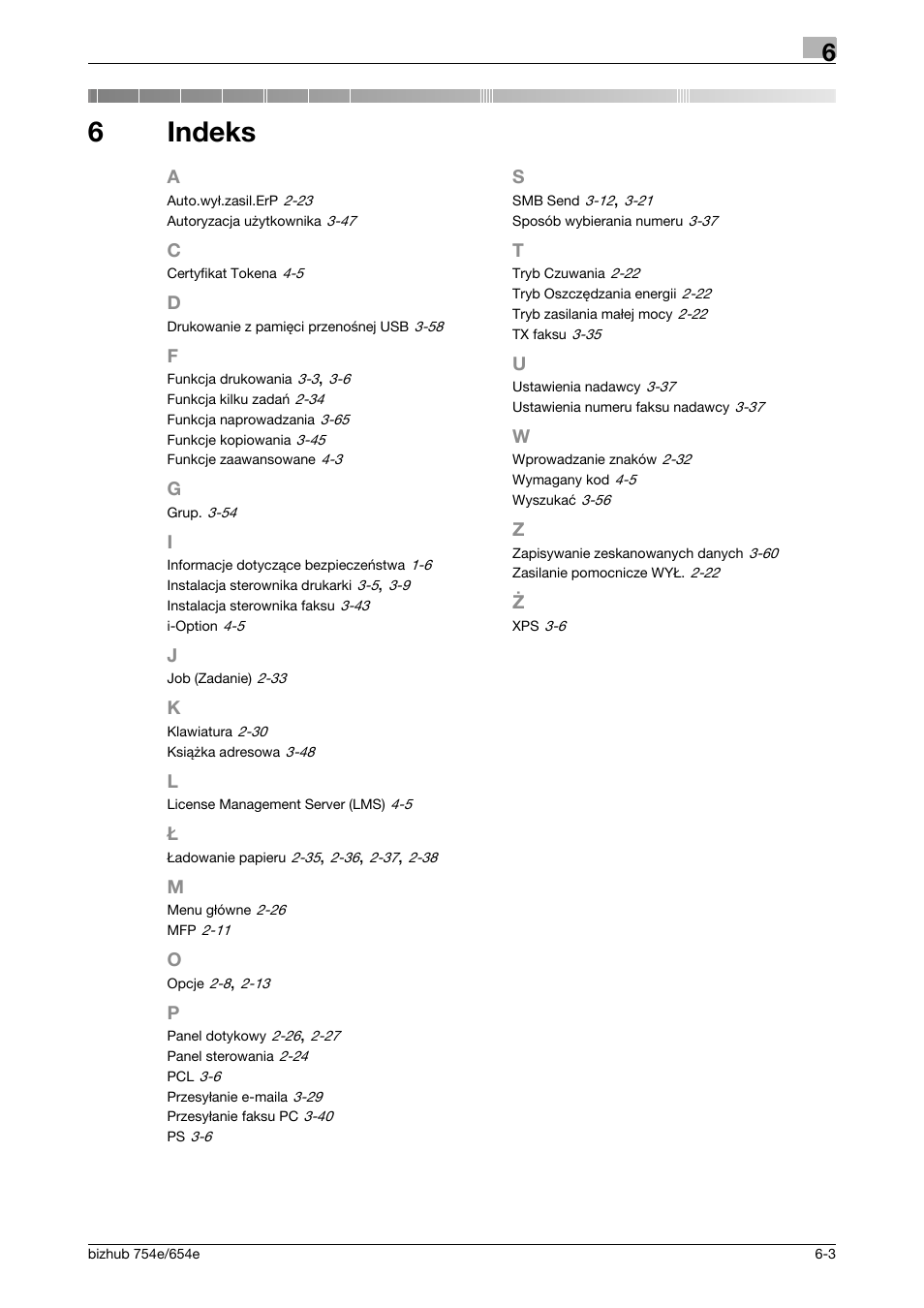 6 indeks, Indeks, 6indeks | Konica Minolta bizhub 754e User Manual | Page 169 / 170