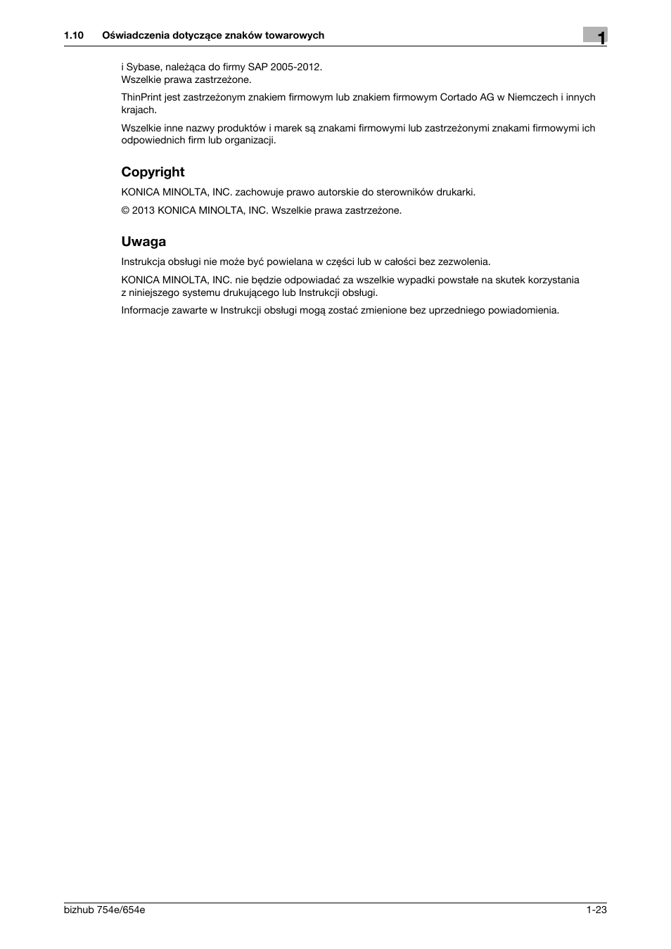 Copyright, Uwaga | Konica Minolta bizhub 754e User Manual | Page 27 / 170