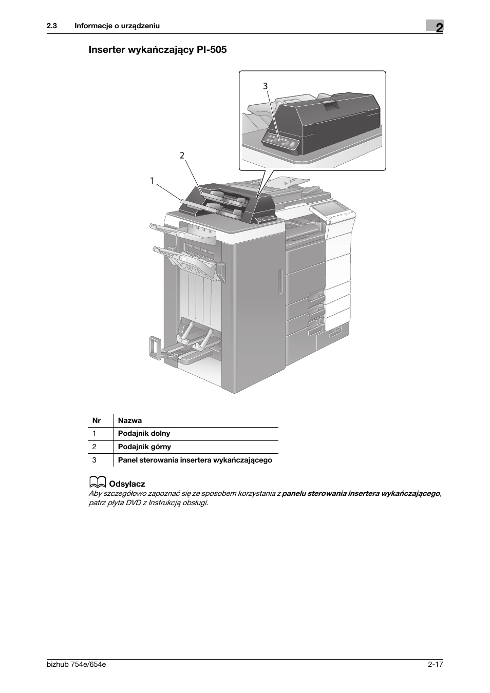 Inserter wykańczający pi-505 | Konica Minolta bizhub 754e User Manual | Page 47 / 170