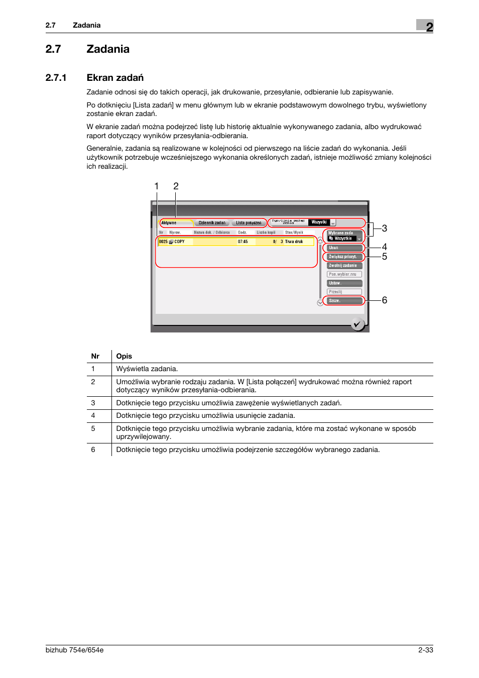 7 zadania, 1 ekran zadań, Zadania -33 | Ekran zadań -33 | Konica Minolta bizhub 754e User Manual | Page 63 / 170