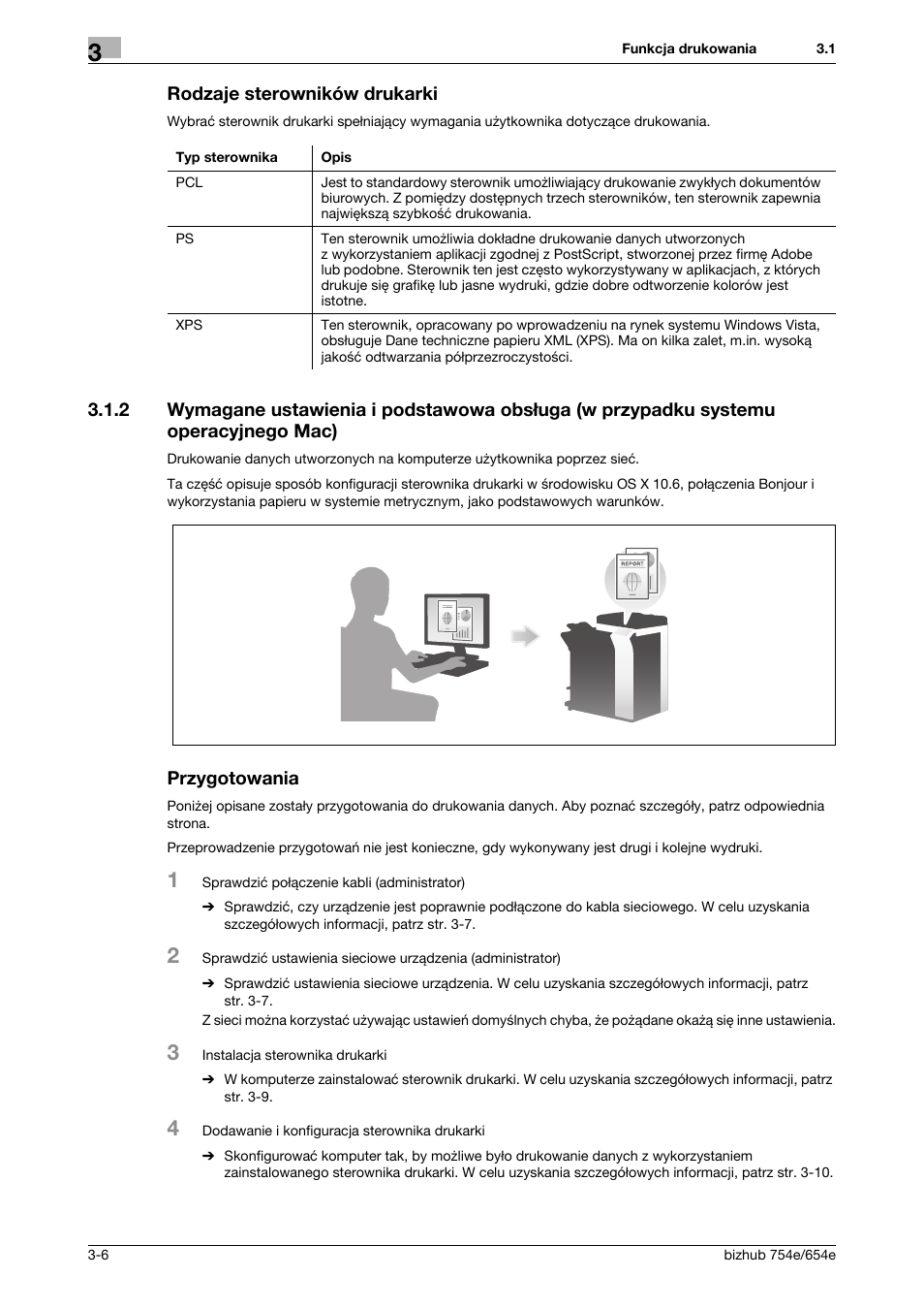 Rodzaje sterowników drukarki, Przygotowania | Konica Minolta bizhub 754e User Manual | Page 78 / 170