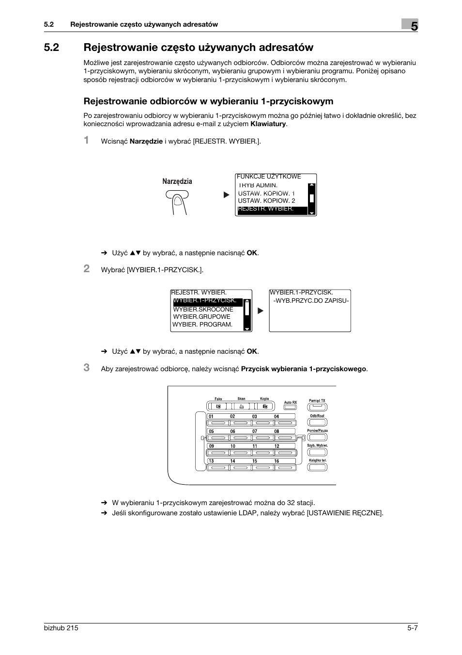 2 rejestrowanie czêsto u¿ywanych adresatów, 2 rejestrowanie często używanych adresatów | Konica Minolta Bizhub 215 User Manual | Page 109 / 128