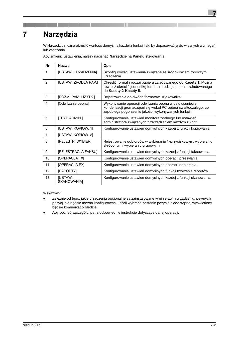 7 narzêdzia, Narzędzia, 7narzędzia | Konica Minolta Bizhub 215 User Manual | Page 123 / 128
