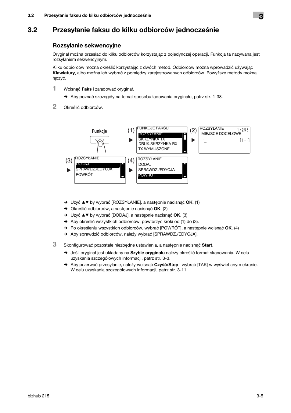 Rozsy¸anie sekwencyjne, Rozsyłanie sekwencyjne | Konica Minolta Bizhub 215 User Manual | Page 71 / 128