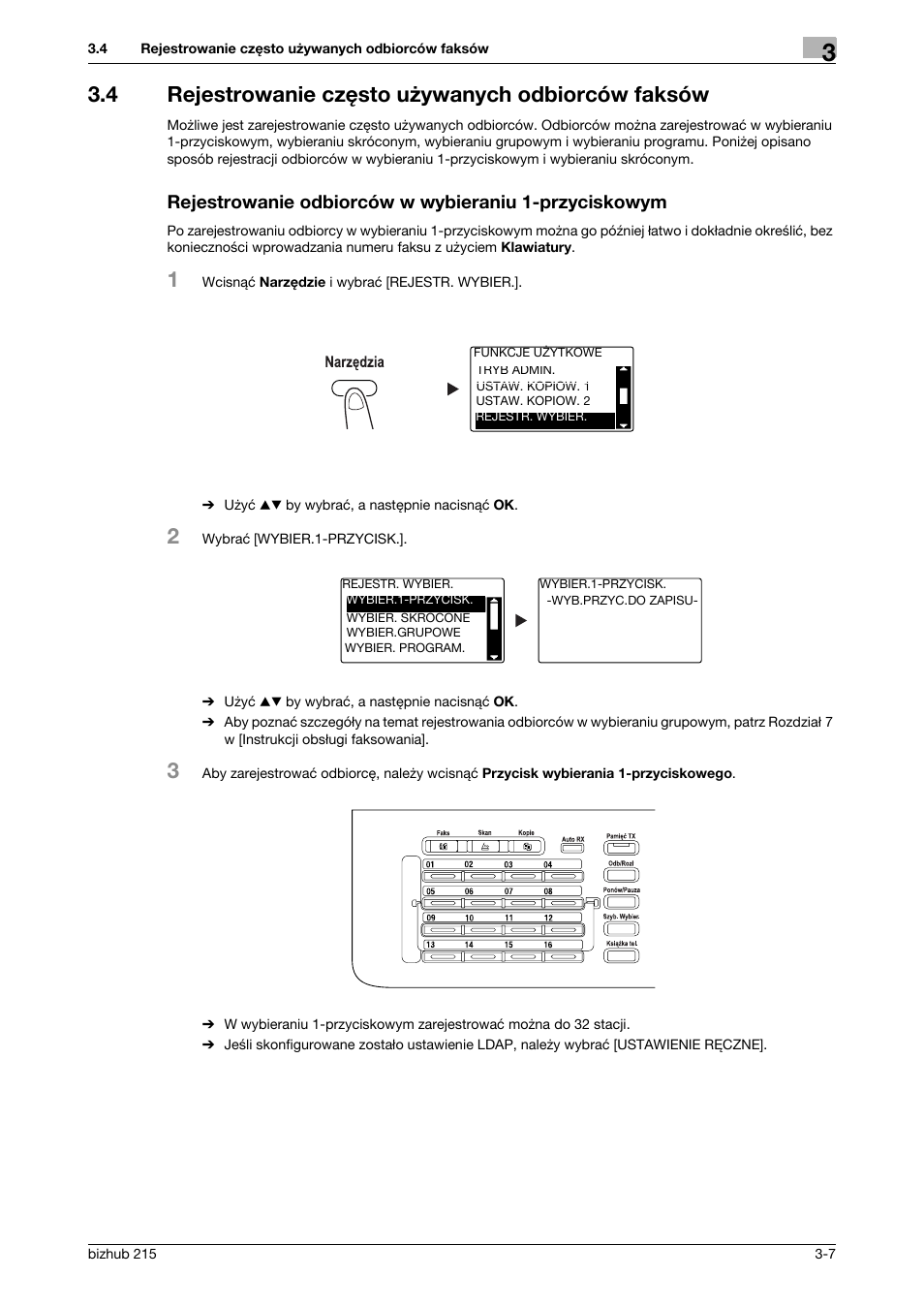4 rejestrowanie czêsto u¿ywanych odbiorców faksów, 4 rejestrowanie często używanych odbiorców faksów | Konica Minolta Bizhub 215 User Manual | Page 73 / 128