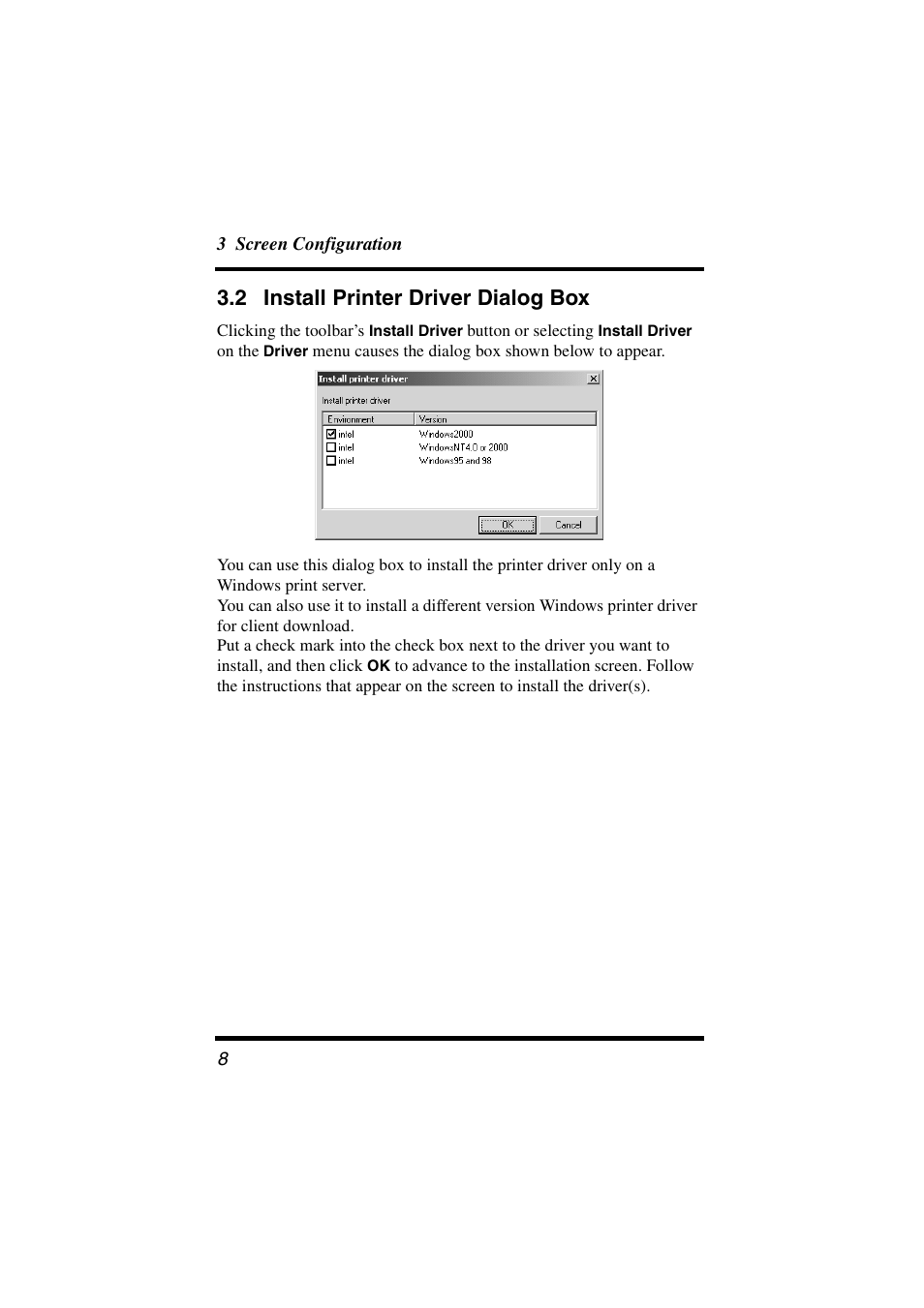 2 install printer driver dialog box, Install printer driver dialog box | Konica Minolta BIZHUB C30P User Manual | Page 13 / 20