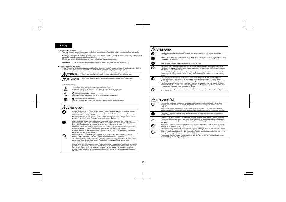 15 česky, Výstraha, Upozornění | Konica Minolta PagePro 5650EN User Manual | Page 14 / 46