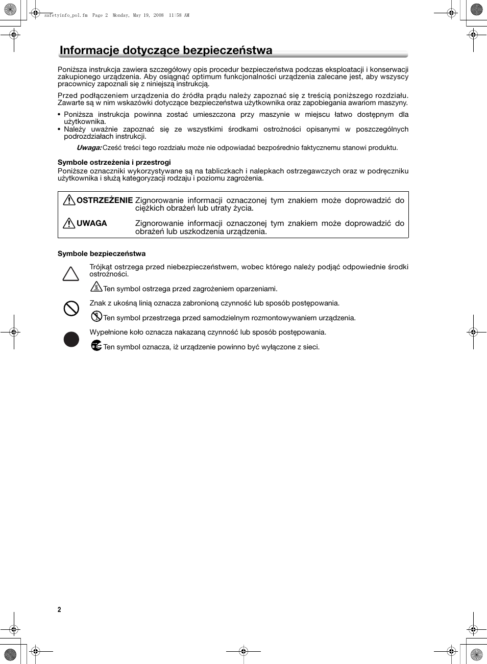 Informacje dotyczące bezpieczeństwa | Konica Minolta bizhub PRO 1600P User Manual | Page 116 / 148