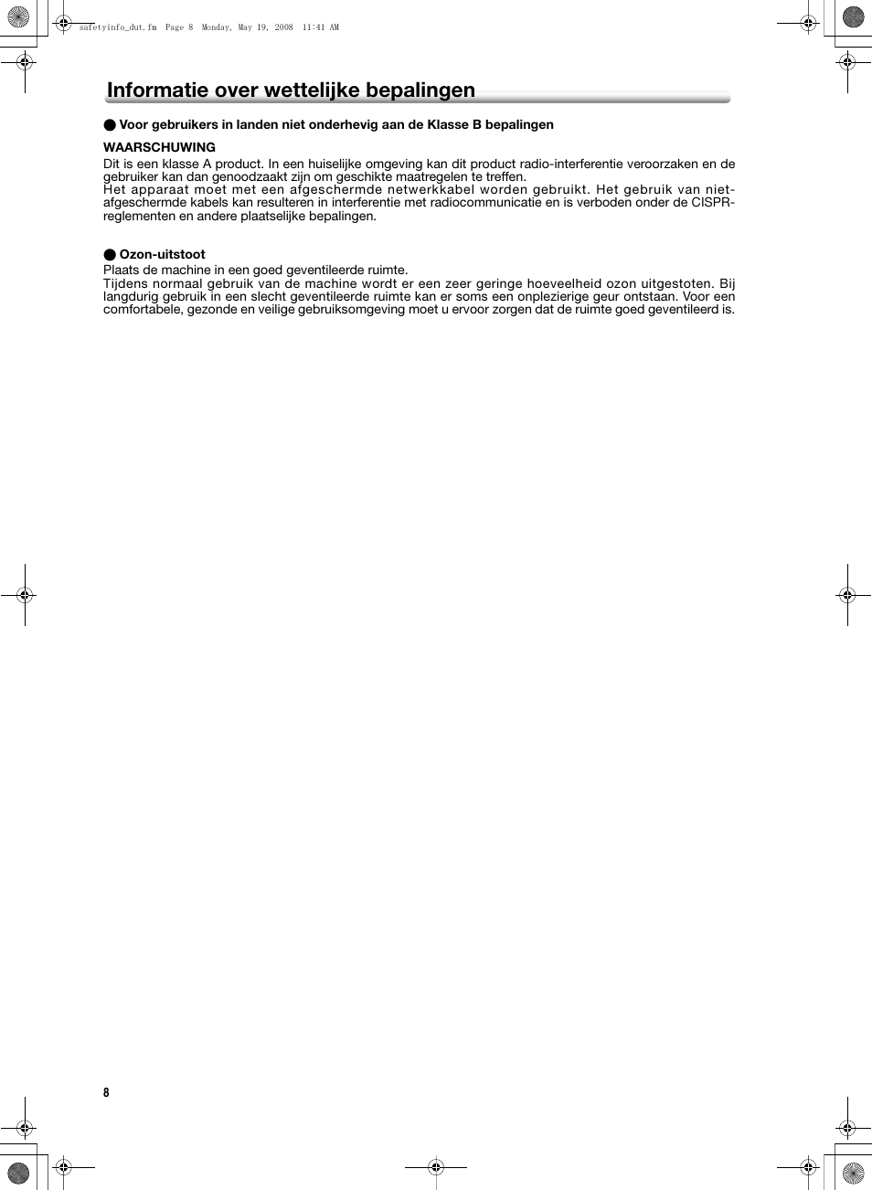 Informatie over wettelijke bepalingen | Konica Minolta bizhub PRO 1600P User Manual | Page 66 / 148