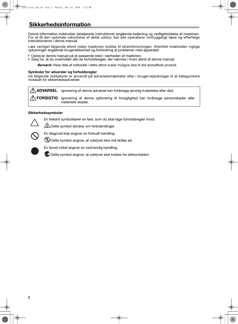 Sikkerhedsinformation | Konica Minolta bizhub PRO 1600P User Manual | Page 68 / 148