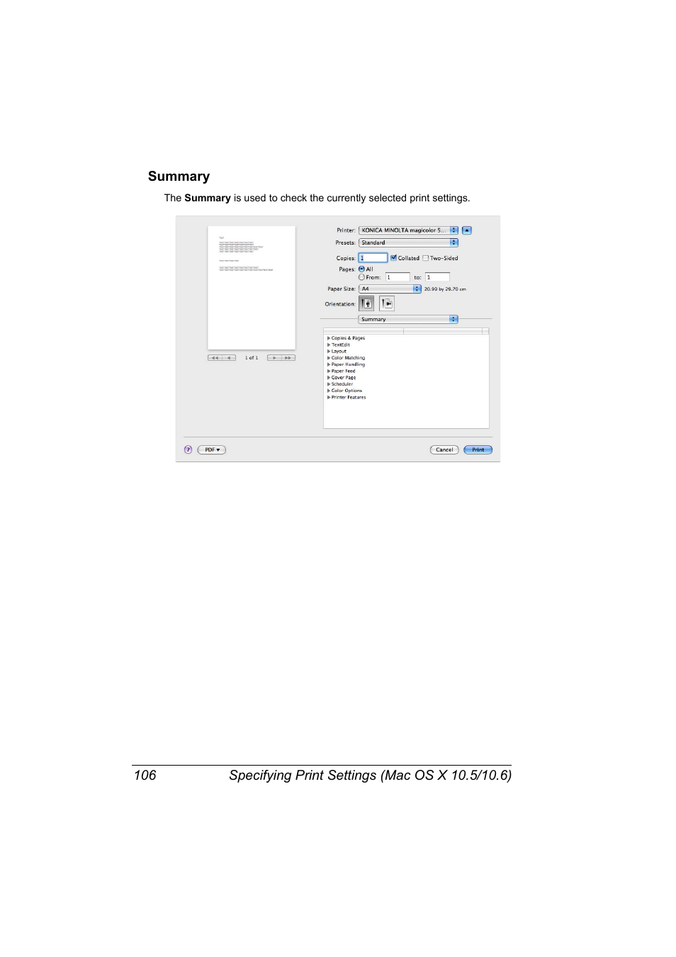 Summary, Summary 106 | Konica Minolta magicolor 5650EN User Manual | Page 126 / 430