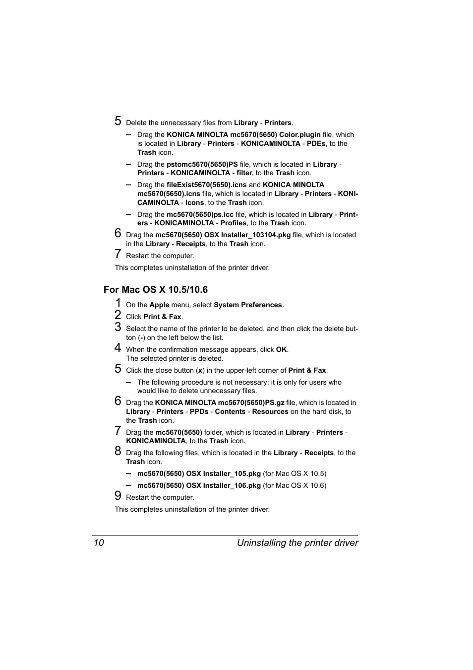 For mac os x 10.5/10.6, For mac os x 10.5/10.6 10 | Konica Minolta magicolor 5650EN User Manual | Page 30 / 430
