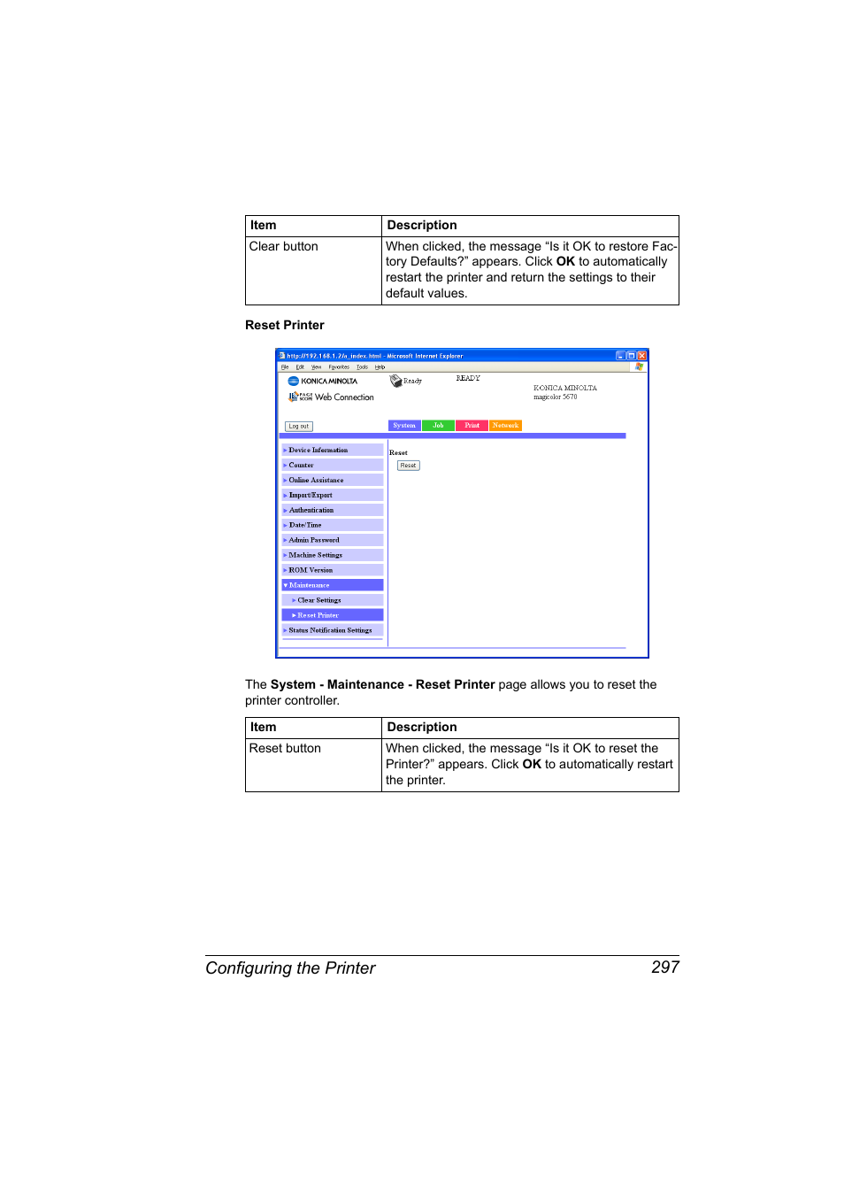 Configuring the printer 297 | Konica Minolta magicolor 5650EN User Manual | Page 317 / 430