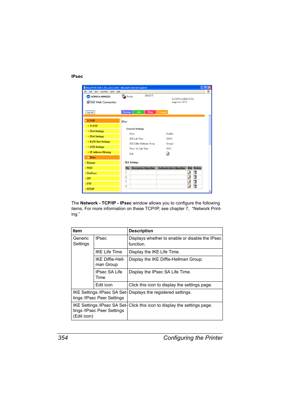 Configuring the printer 354 | Konica Minolta magicolor 5650EN User Manual | Page 374 / 430