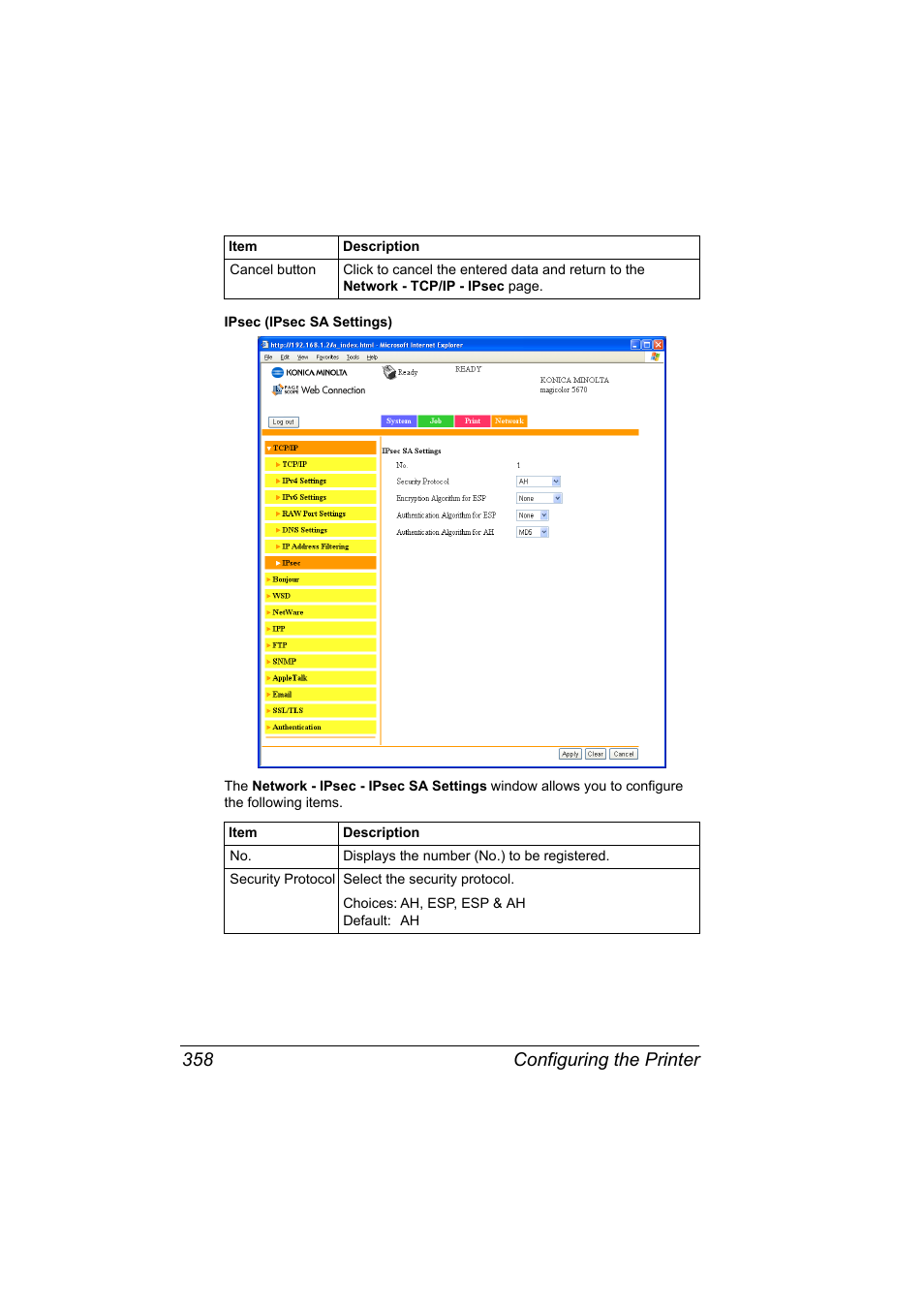 Configuring the printer 358 | Konica Minolta magicolor 5650EN User Manual | Page 378 / 430