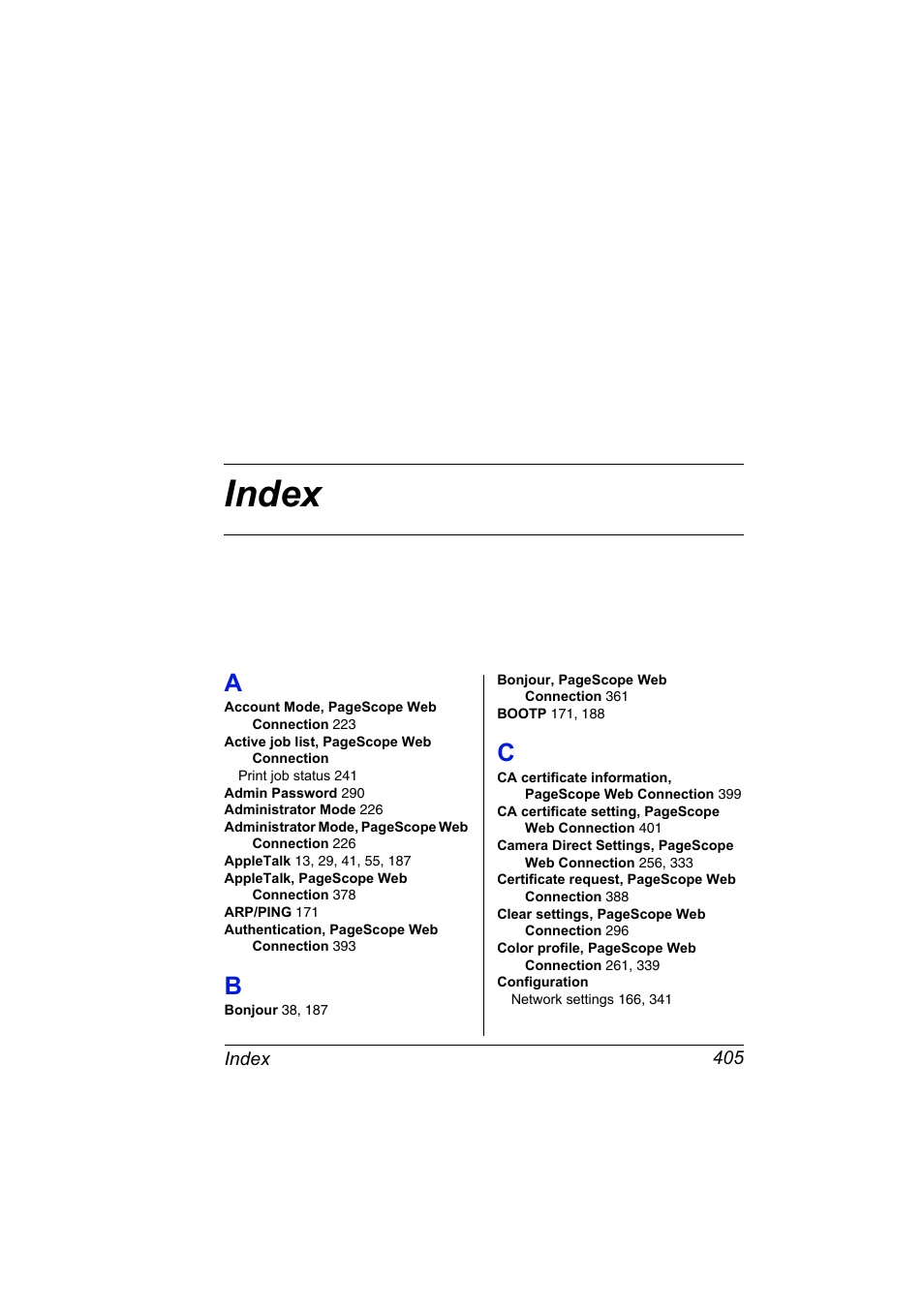 Index | Konica Minolta magicolor 5650EN User Manual | Page 425 / 430