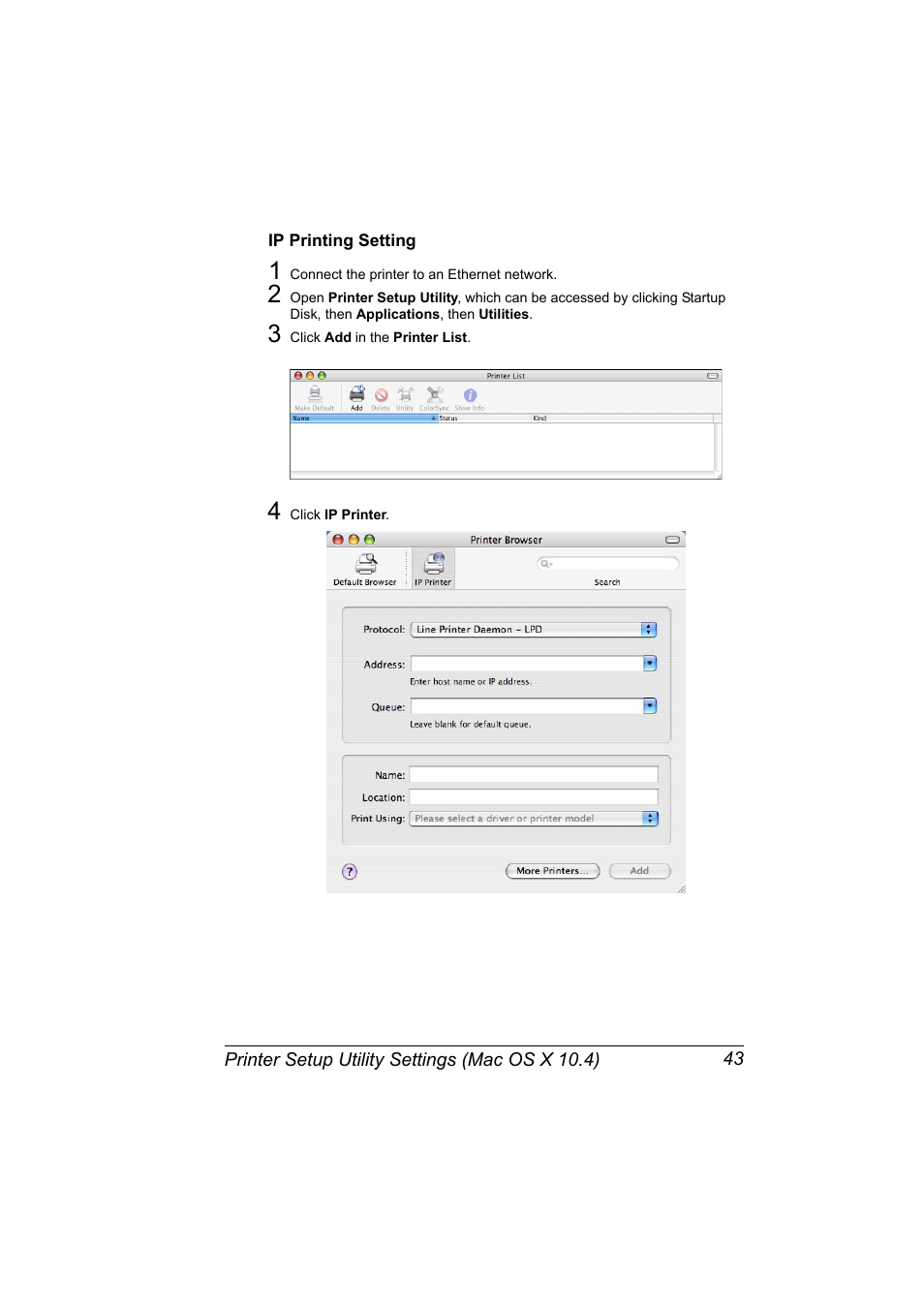 Ip printing setting, Ip printing setting 43 | Konica Minolta magicolor 5650EN User Manual | Page 63 / 430