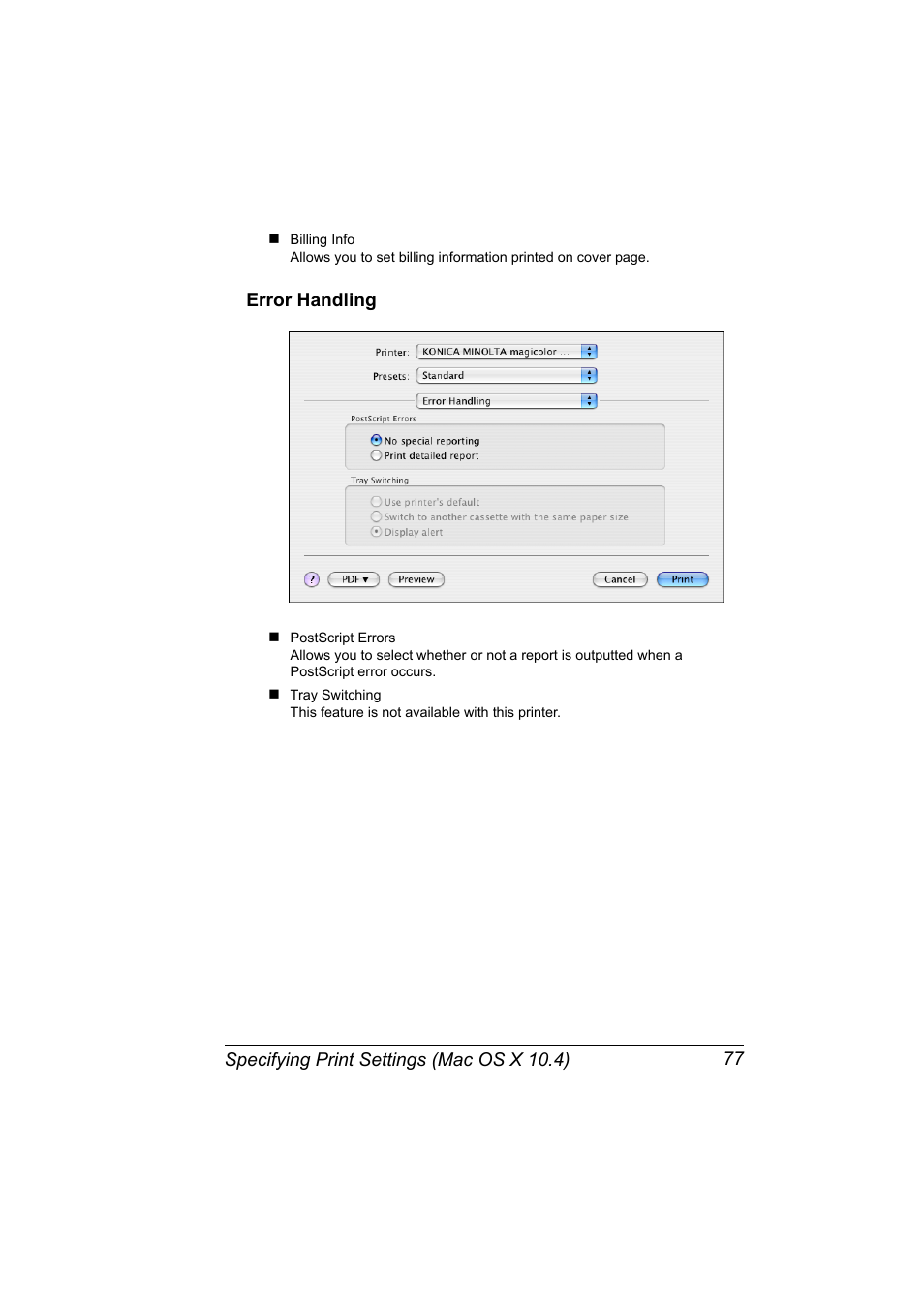 Error handling, Error handling 77 | Konica Minolta magicolor 5650EN User Manual | Page 97 / 430