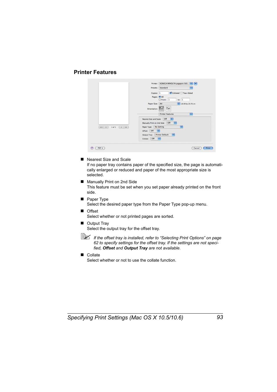 Printer features, Printer features 93 | Konica Minolta PagePro 5650EN User Manual | Page 111 / 394