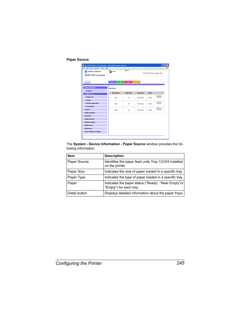 Configuring the printer 245 | Konica Minolta PagePro 5650EN User Manual | Page 263 / 394