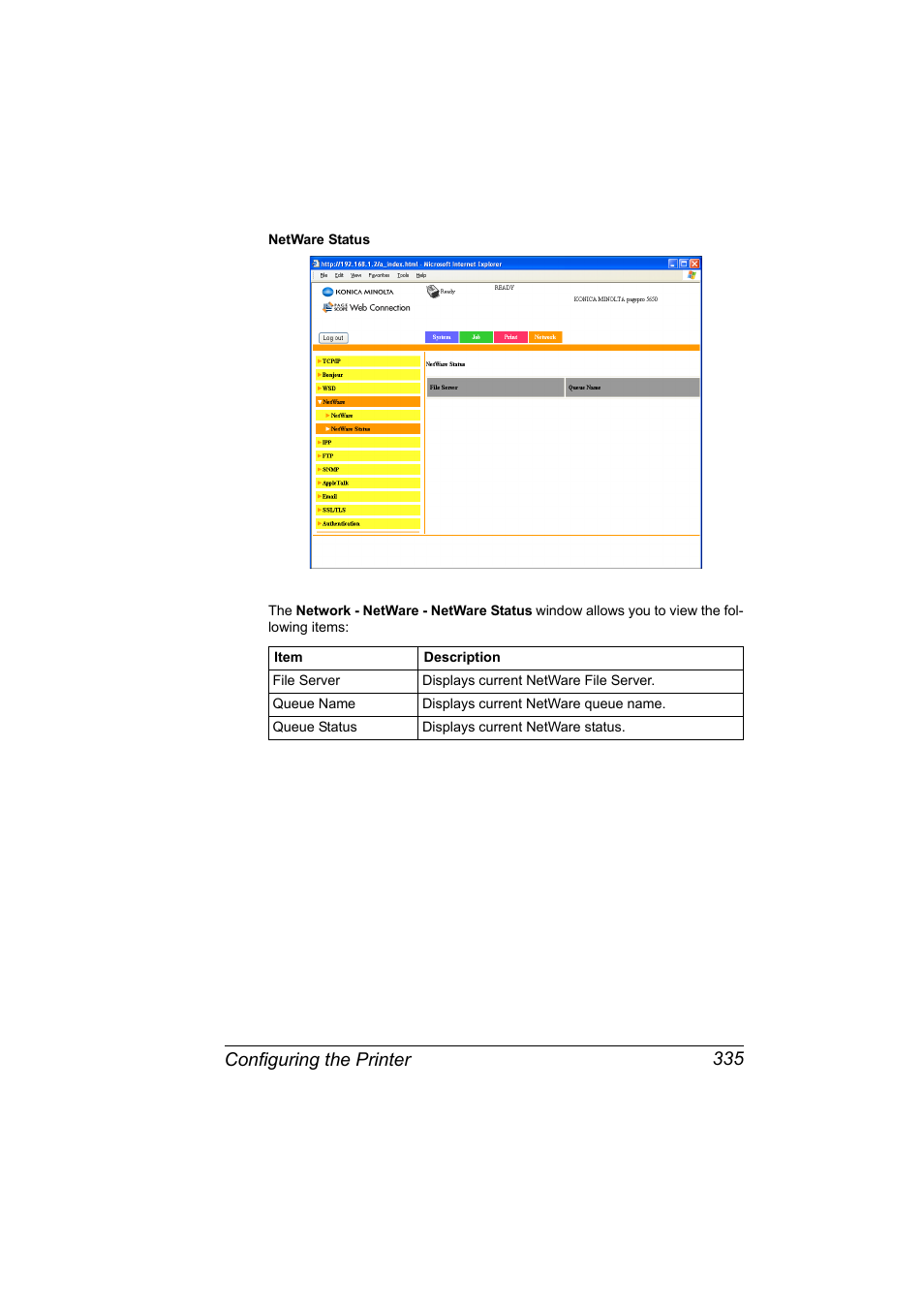Configuring the printer 335 | Konica Minolta PagePro 5650EN User Manual | Page 353 / 394