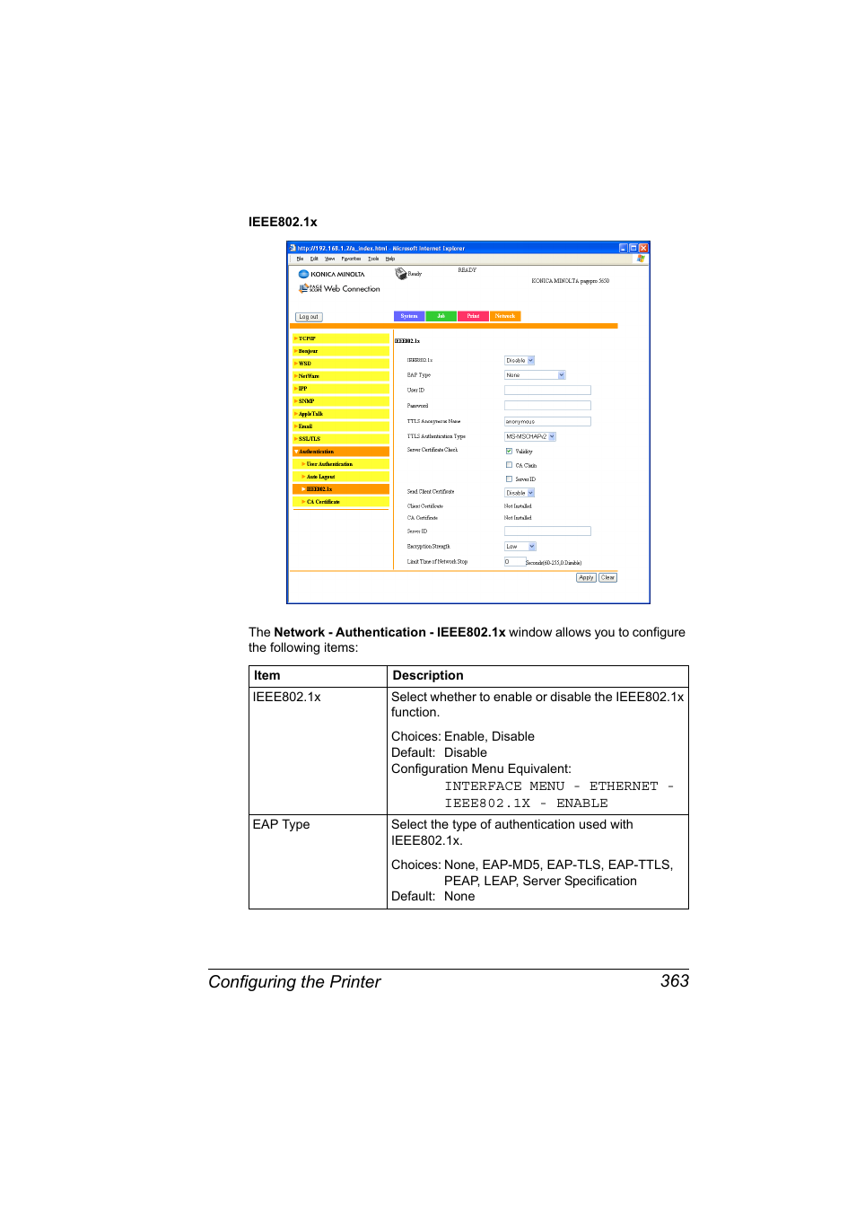 Configuring the printer 363 | Konica Minolta PagePro 5650EN User Manual | Page 381 / 394
