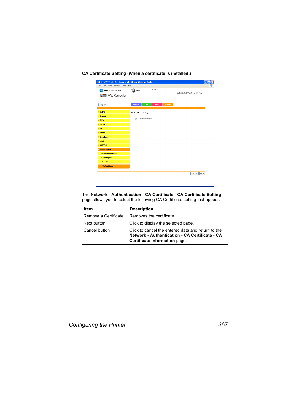 Configuring the printer 367 | Konica Minolta PagePro 5650EN User Manual | Page 385 / 394