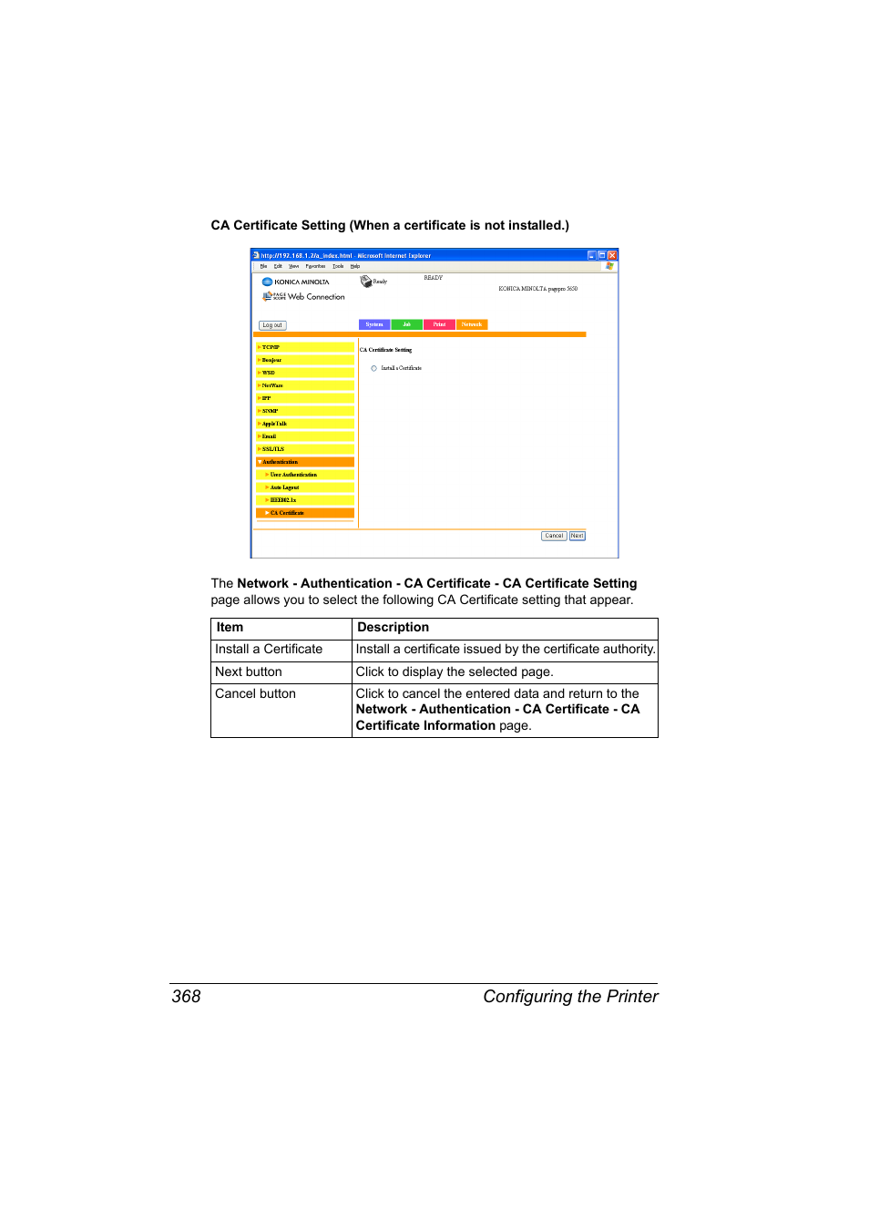 Configuring the printer 368 | Konica Minolta PagePro 5650EN User Manual | Page 386 / 394