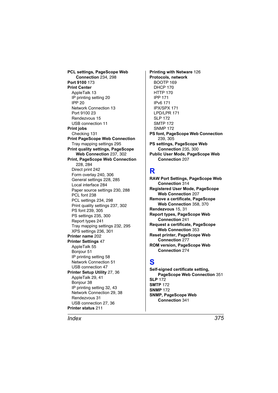 Index 375 | Konica Minolta PagePro 5650EN User Manual | Page 393 / 394