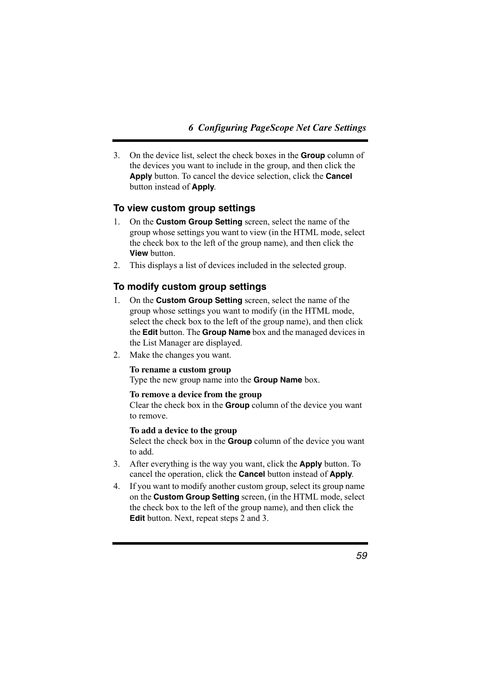 To view custom group settings, To modify custom group settings | Konica Minolta bizhub C31P User Manual | Page 70 / 147