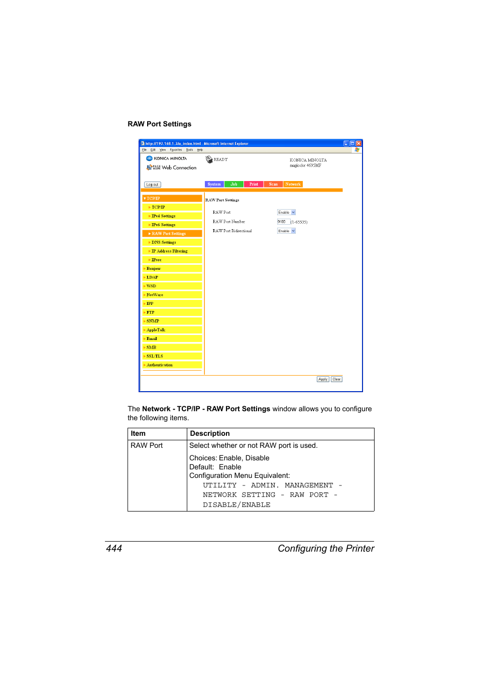Configuring the printer 444 | Konica Minolta MAGICOLOR 4695MF User Manual | Page 468 / 546