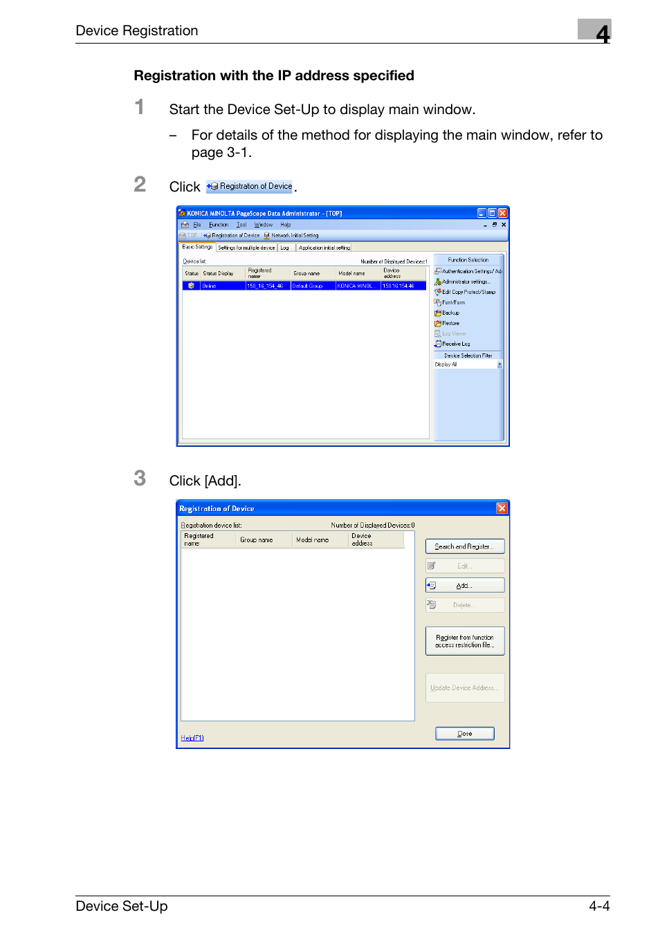 Registration with the ip address specified -4 | Konica Minolta Copy Protection Utility User Manual | Page 23 / 67