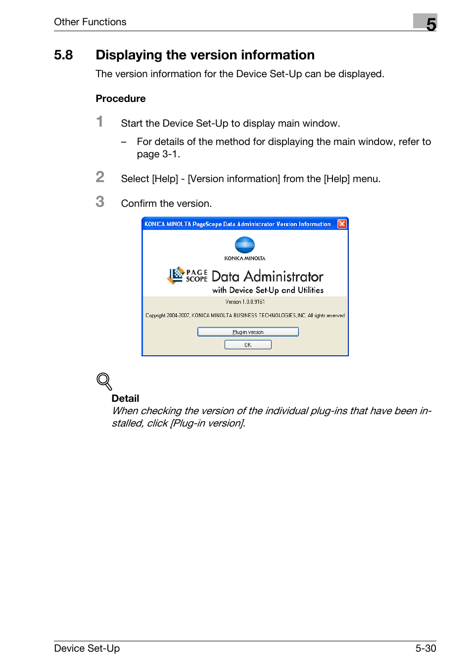 8 displaying the version information, Displaying the version information -30, Procedure -30 | Konica Minolta Copy Protection Utility User Manual | Page 66 / 67
