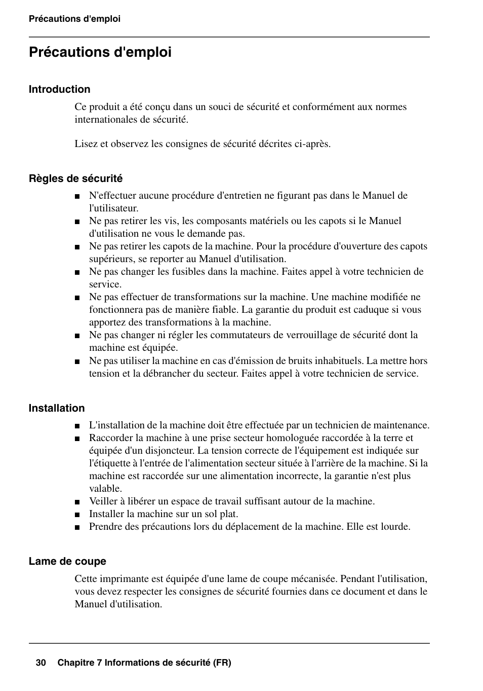 Précautions d'emploi | Konica Minolta bizhub PRO 1600P User Manual | Page 30 / 84