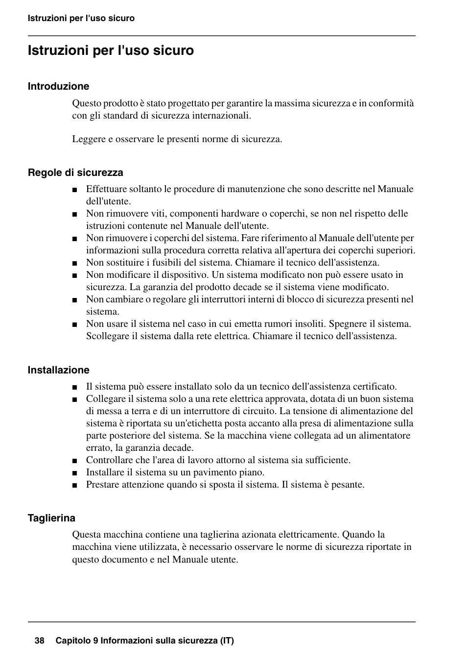 Istruzioni per l'uso sicuro | Konica Minolta bizhub PRO 1600P User Manual | Page 38 / 84