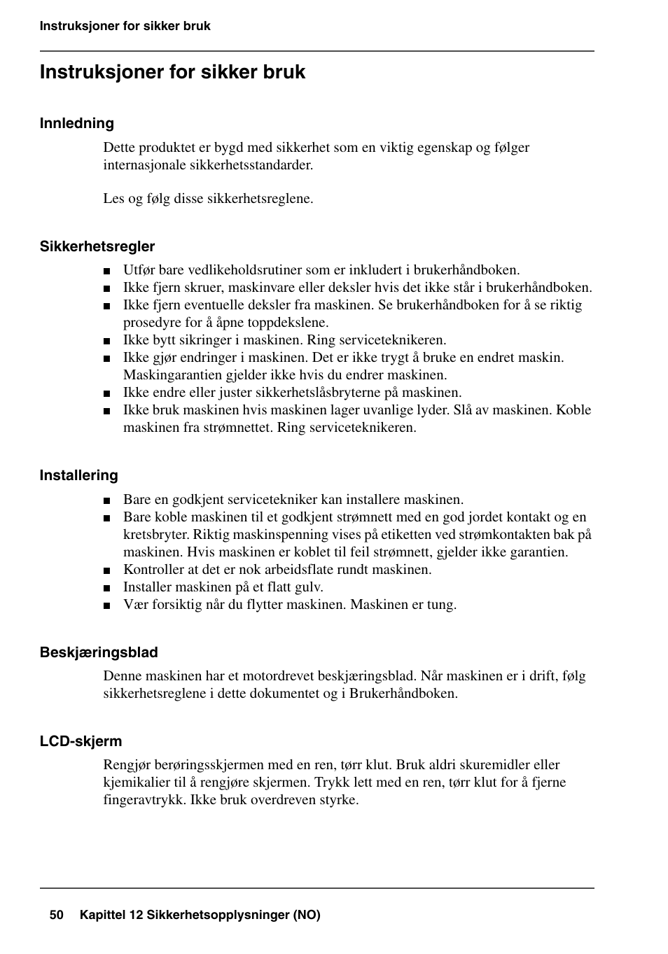Instruksjoner for sikker bruk | Konica Minolta bizhub PRO 1600P User Manual | Page 50 / 84