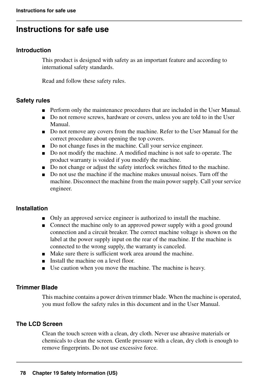 Instructions for safe use | Konica Minolta bizhub PRO 1600P User Manual | Page 78 / 84
