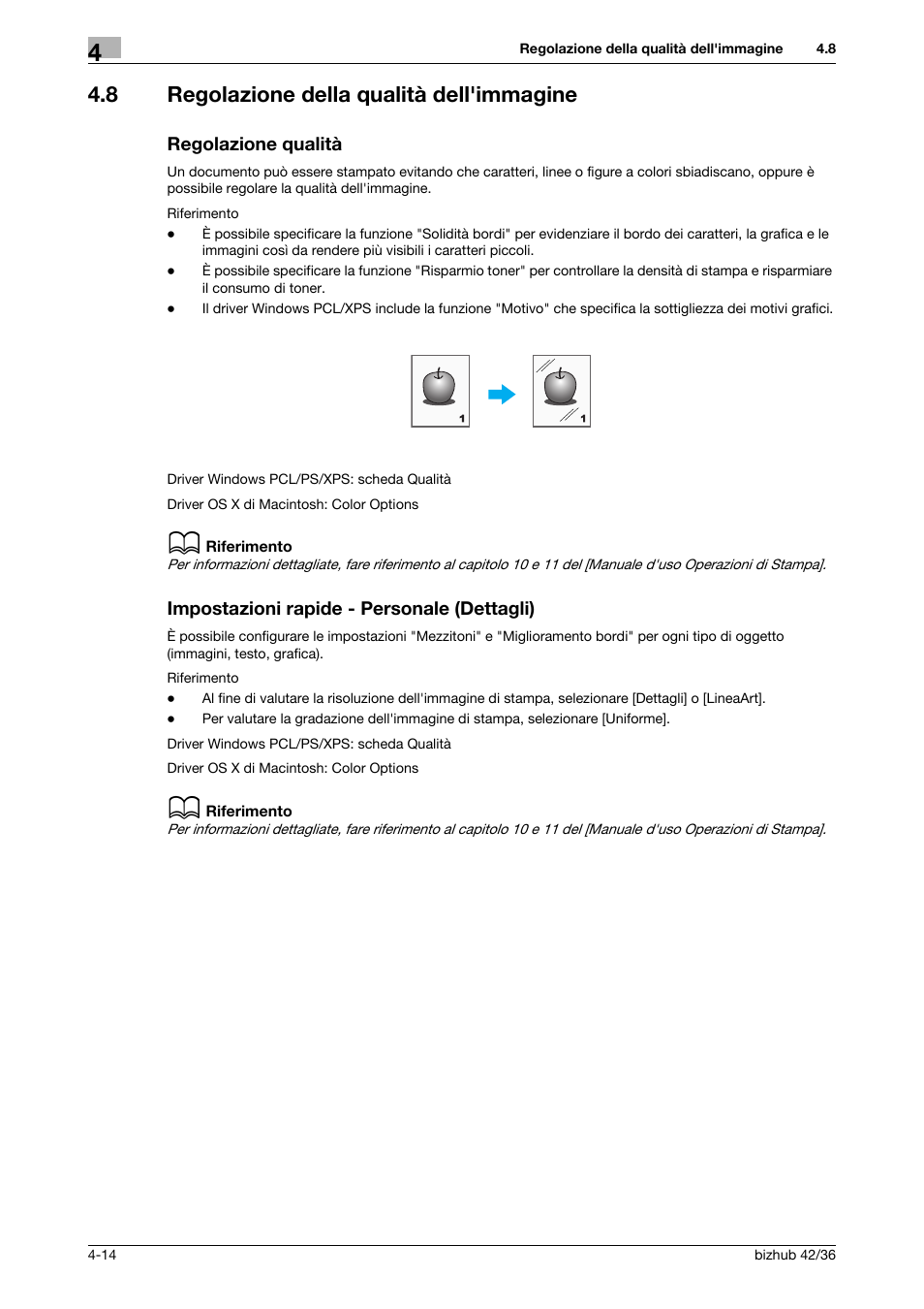 8 regolazione della qualità dell'immagine, Regolazione qualità, Impostazioni rapide - personale (dettagli) | Konica Minolta bizhub 36 User Manual | Page 116 / 186