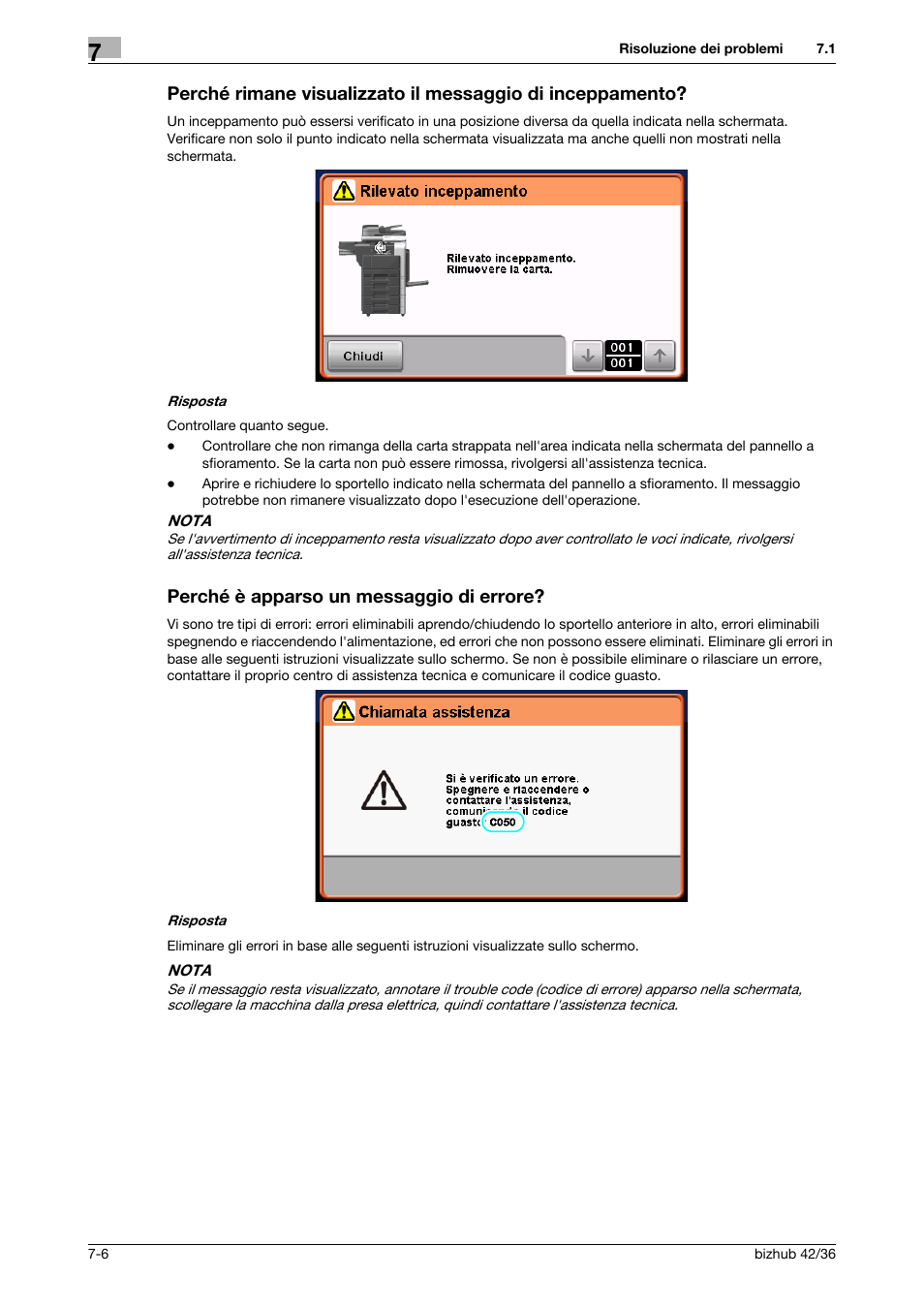 Perché è apparso un messaggio di errore | Konica Minolta bizhub 36 User Manual | Page 172 / 186