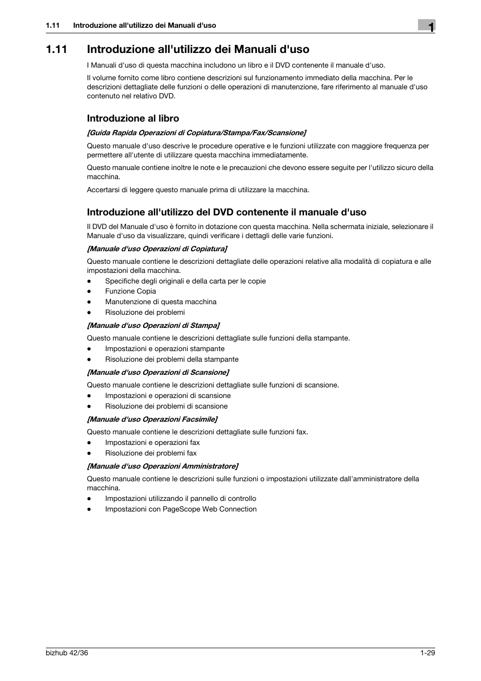 11 introduzione all'utilizzo dei manuali d'uso, Introduzione al libro | Konica Minolta bizhub 36 User Manual | Page 35 / 186