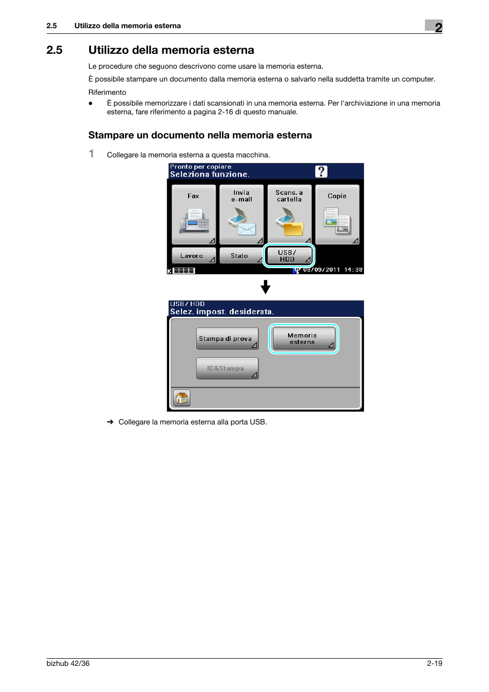 5 utilizzo della memoria esterna, Stampare un documento nella memoria esterna | Konica Minolta bizhub 36 User Manual | Page 81 / 186