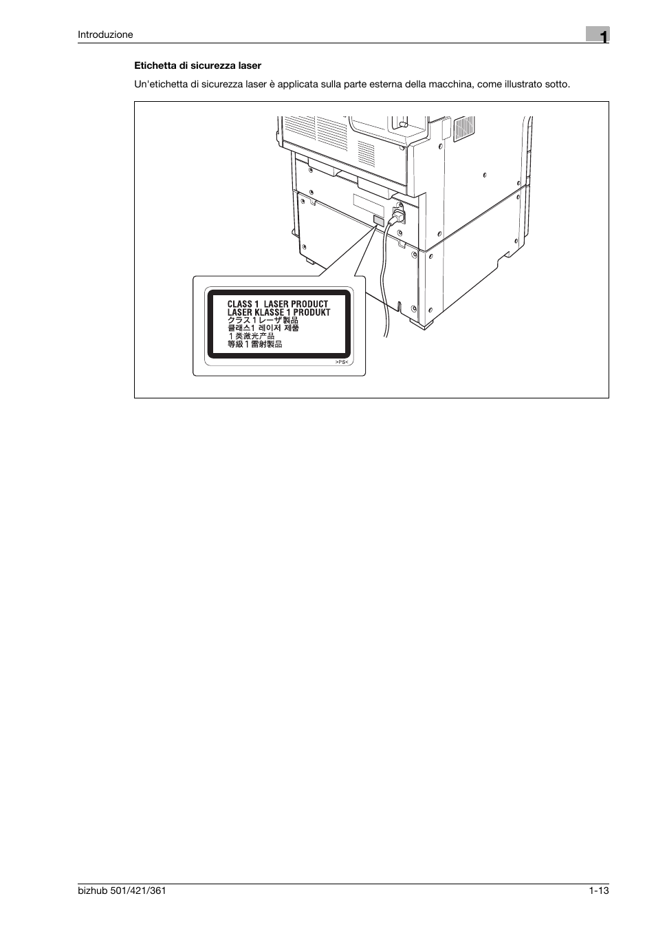 Etichetta di sicurezza laser | Konica Minolta bizhub 421 User Manual | Page 19 / 264