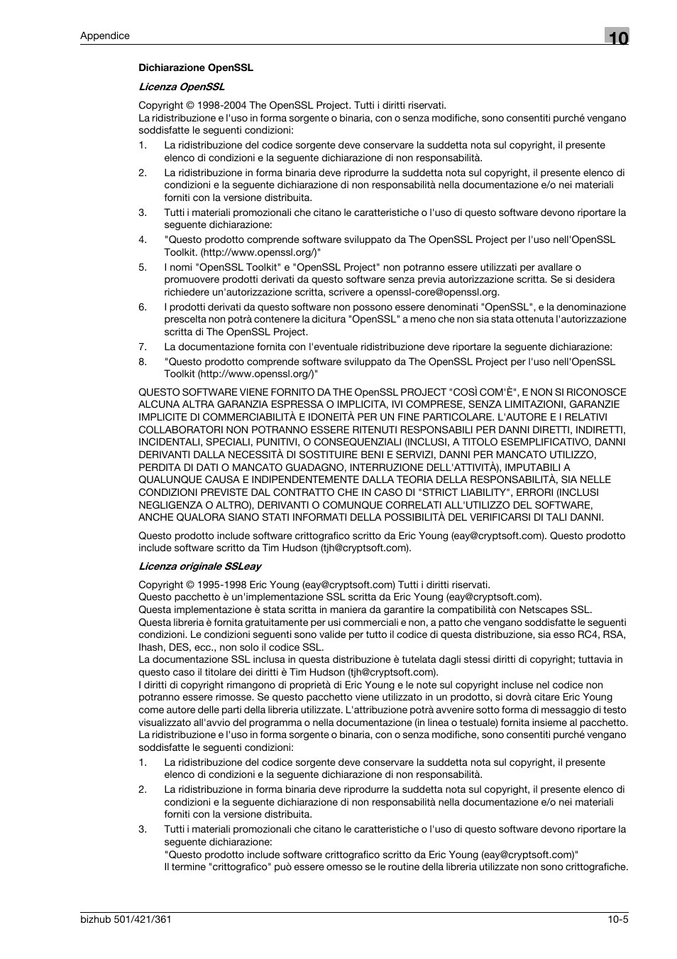 Dichiarazione openssl | Konica Minolta bizhub 421 User Manual | Page 255 / 264